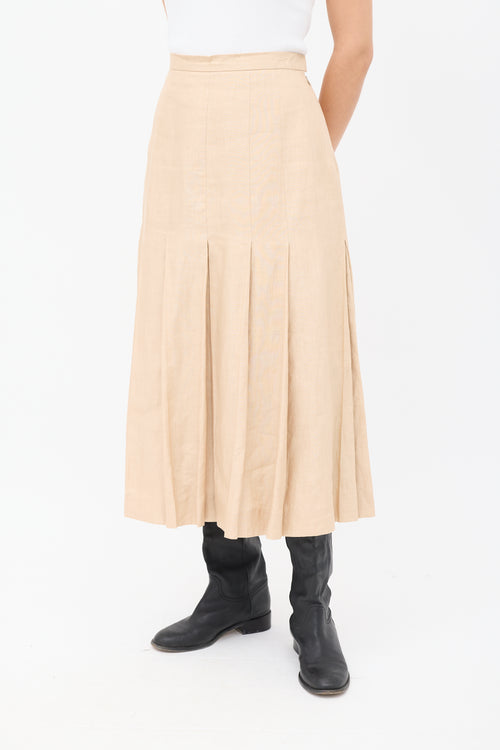 Chanel Vintage Beige Linen Pleated Midi Skirt