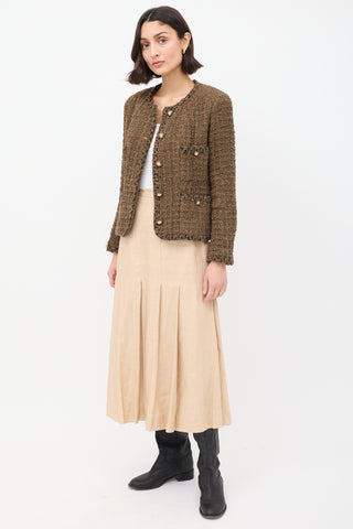 Chanel Vintage Beige Linen Pleated Midi Skirt