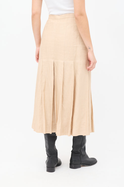 Chanel Vintage Beige Linen Pleated Midi Skirt