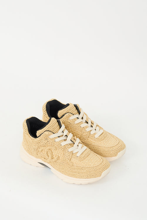 Chanel Beige Braided Raffia CC Logo Sneaker