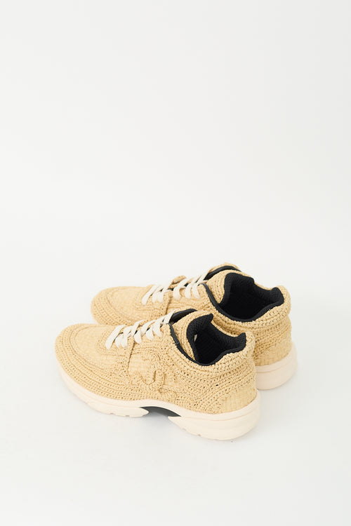 Chanel Beige Braided Raffia CC Logo Sneaker