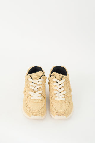 Chanel Beige Braided Raffia CC Logo Sneaker