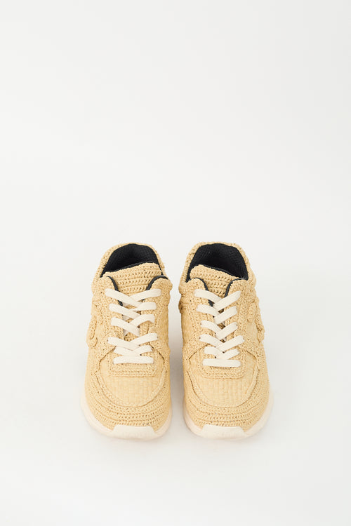 Chanel Beige Braided Raffia CC Logo Sneaker