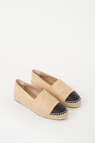 Chanel Beige Leather CC Espadrille Flat