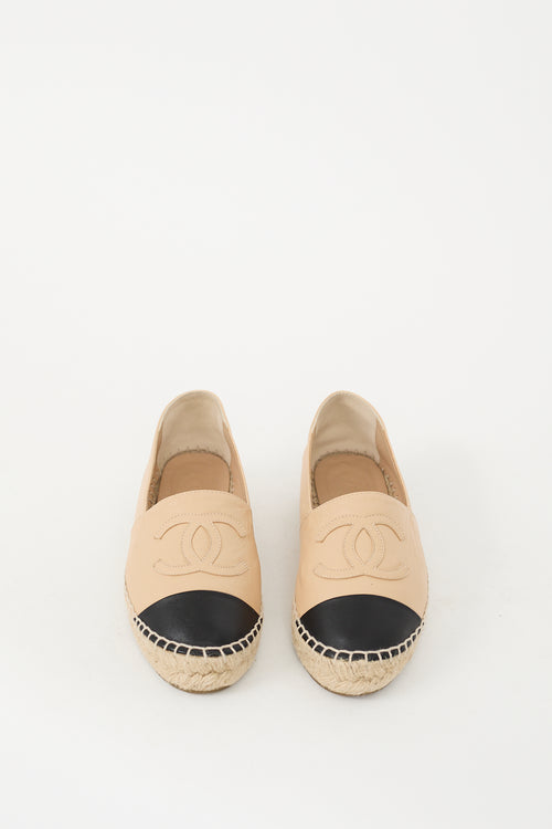 Chanel Beige Leather CC Espadrille Flat