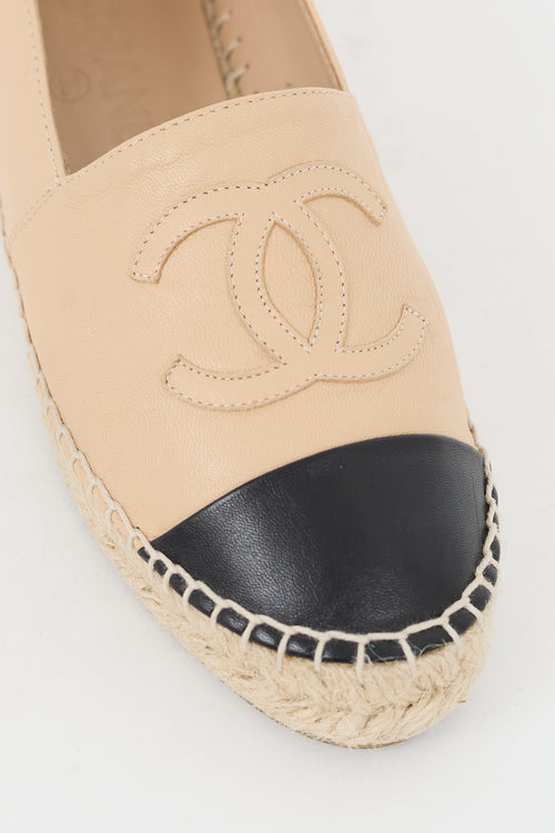 Chanel Beige Leather CC Espadrille Flat