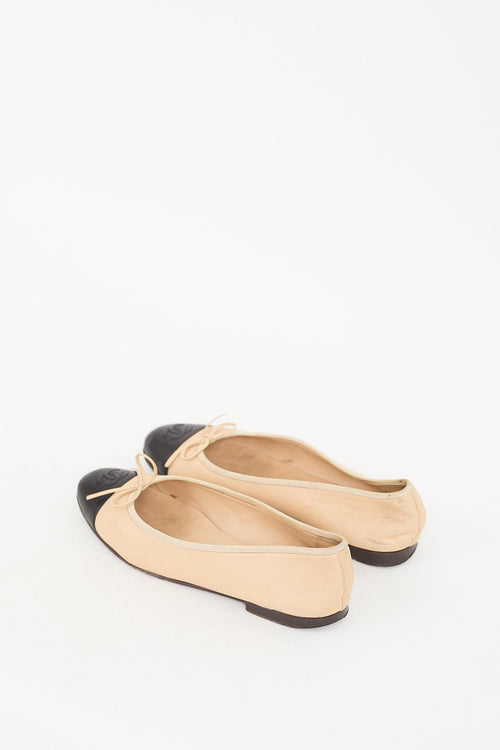 Chanel Beige 
Black Leather CC Ballet Flat