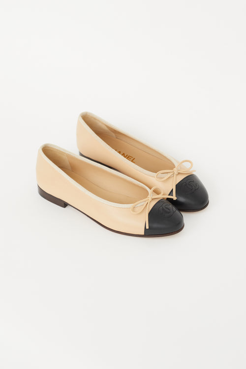 Chanel Beige 
Black Bow Ballet Flat