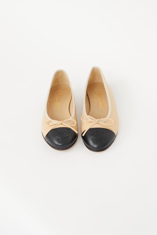 Chanel Beige 
Black Bow Ballet Flat