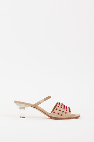 Chanel Beige 
Red Suede Embellished Sandal