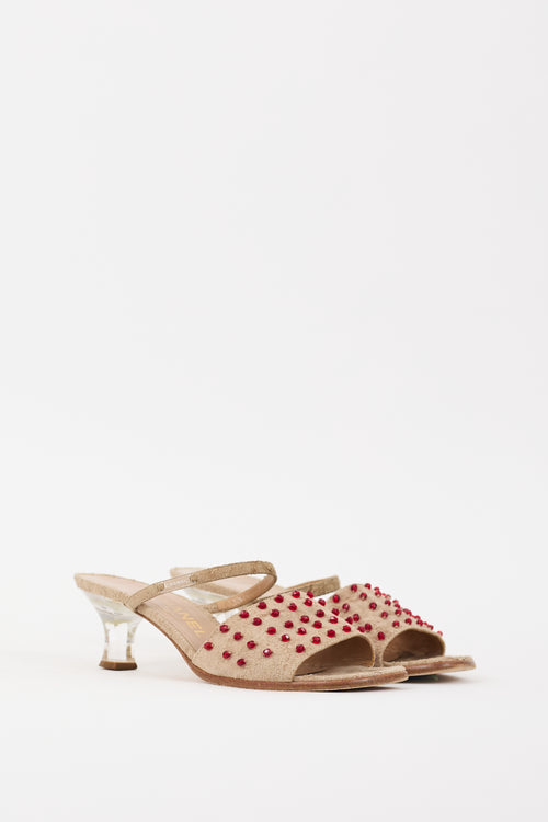 Chanel Beige 
Red Suede Embellished Sandal