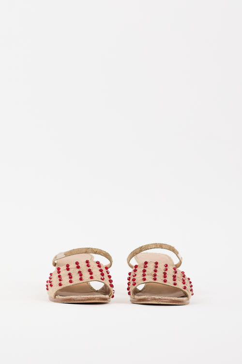 Chanel Beige 
Red Suede Embellished Sandal