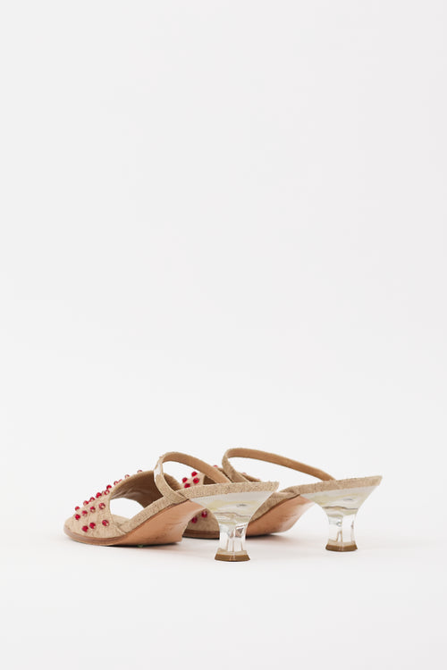 Chanel Beige 
Red Suede Embellished Sandal