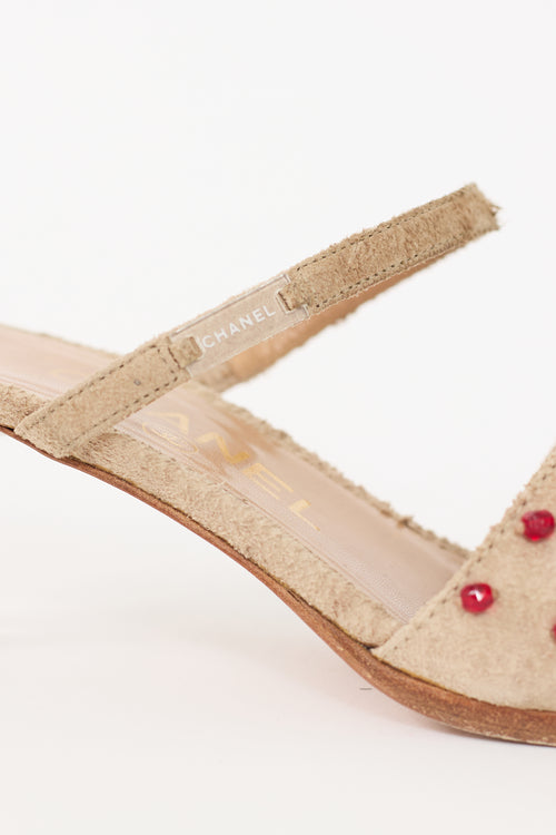 Chanel Beige 
Red Suede Embellished Sandal