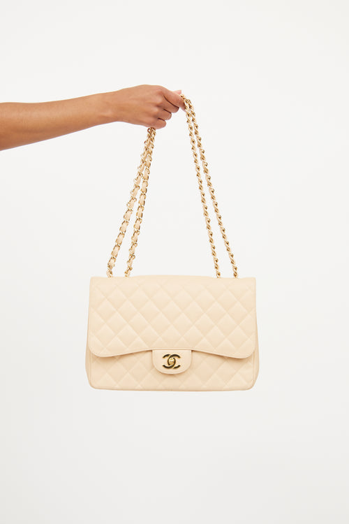 Chanel 2010 Beige Caviar Classic Single Flap Bag