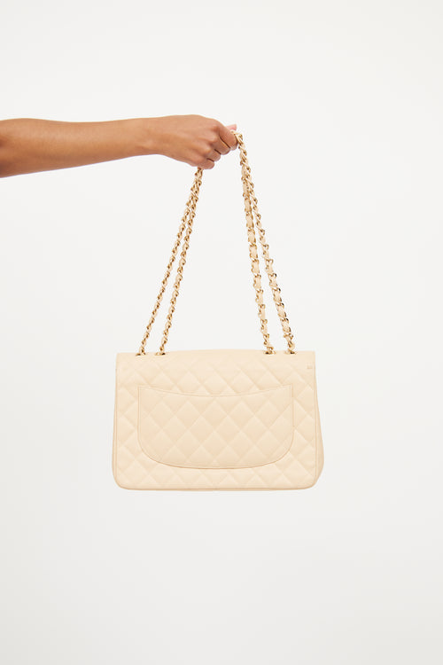 Chanel 2010 Beige Caviar Classic Single Flap Bag