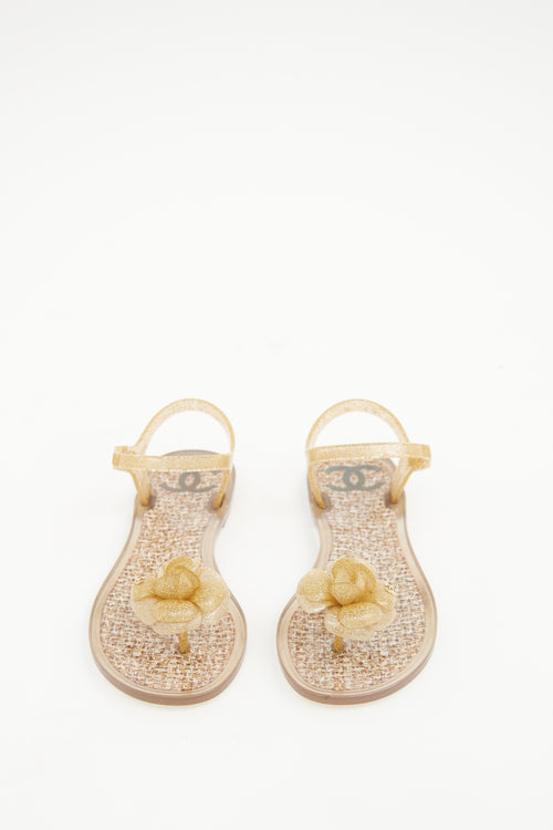 Chanel Beige 
Gold Camellia Jelly Sandal