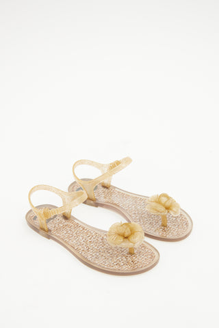 Chanel Beige 
Gold Camellia Jelly Sandal