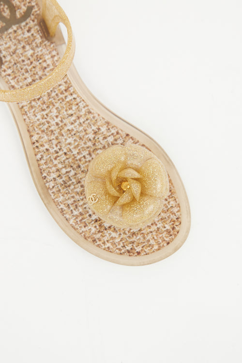 Chanel Beige 
Gold Camellia Jelly Sandal