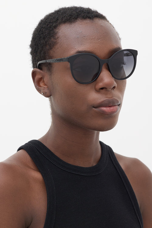 Chanel Black 5440-A Textured Circular Sunglasses