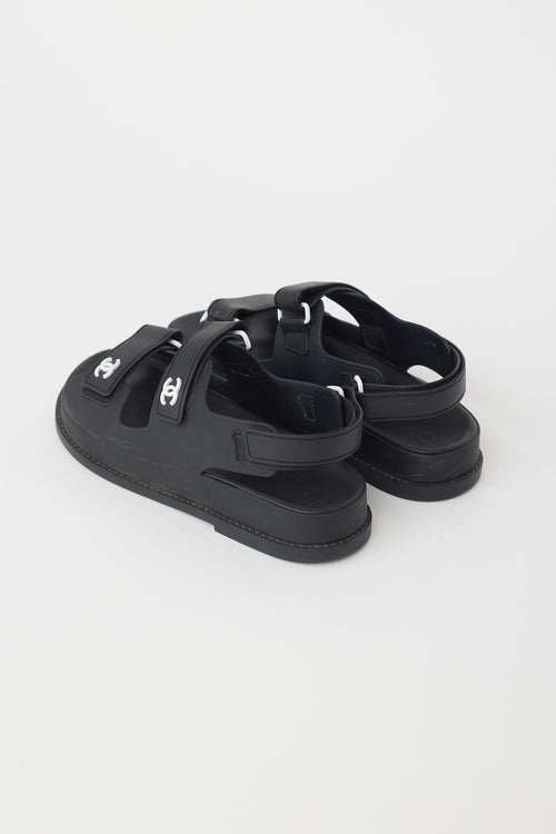 Chanel Black Rubber CC Dad Sandal