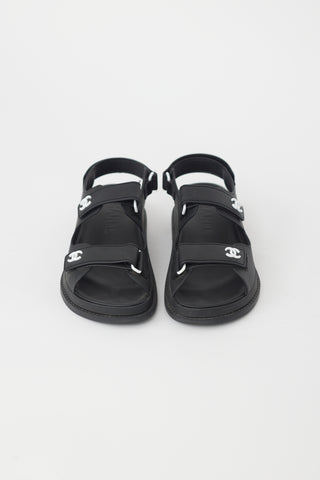 Chanel Black Rubber CC Dad Sandal