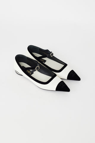 Chanel White 
Black Leather Mary Jane Flat