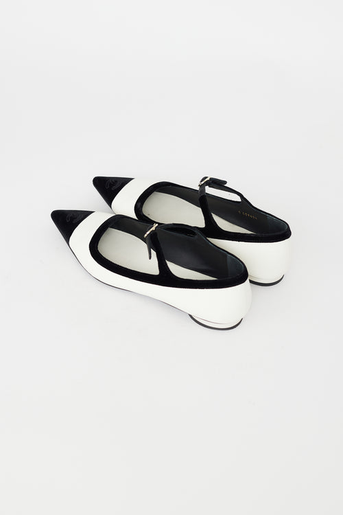 Chanel White 
Black Leather Mary Jane Flat