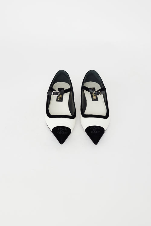 Chanel White 
Black Leather Mary Jane Flat