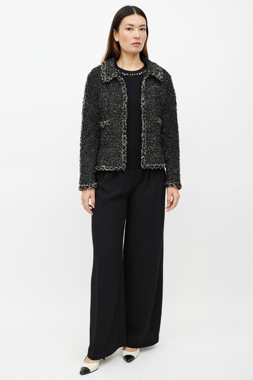 Chanel Black 
Beige Tweed Jacket