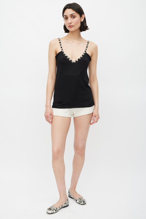 Chanel Fall 2005 Black Silk CC 
Star Embroidered Tank Top