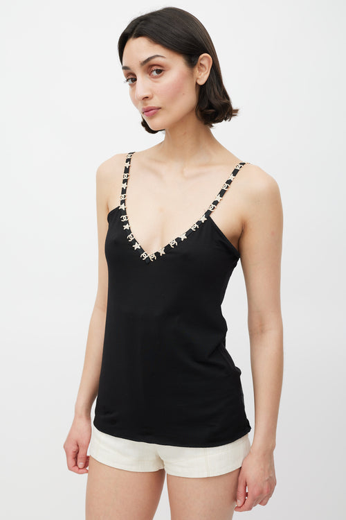 Chanel Fall 2005 Black Silk CC 
Star Embroidered Tank Top