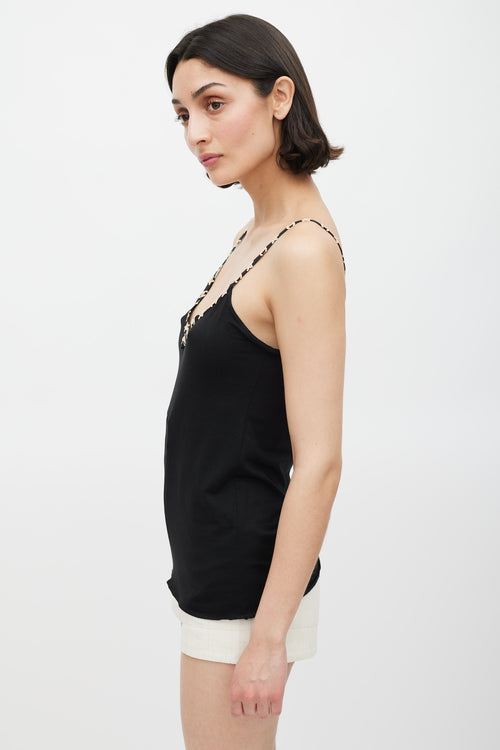 Chanel Fall 2005 Black Silk CC 
Star Embroidered Tank Top