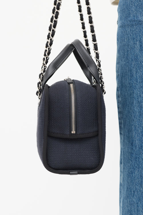 Chanel Navy Canvas Mini Deauville Two Way Chain Bowling Bag