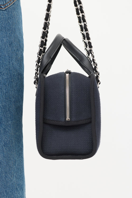 Chanel Navy Canvas Mini Deauville Two Way Chain Bowling Bag