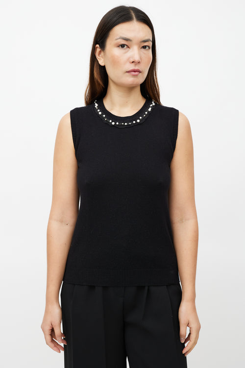 Chanel Black Cashmere Pearl Knit Vest