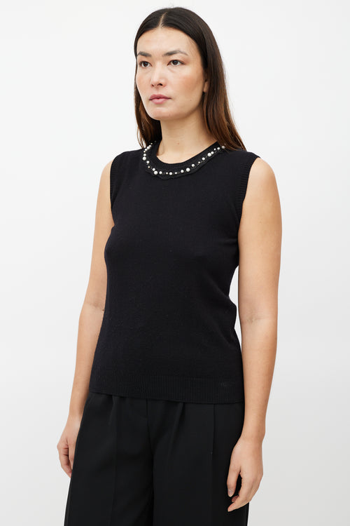 Chanel Black Cashmere Pearl Knit Vest