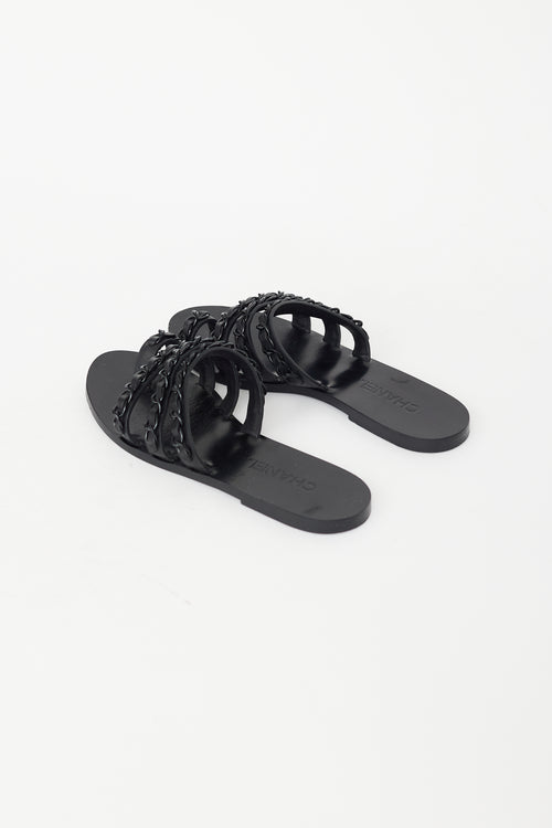 Chanel Black Leather Braided Chain Slide