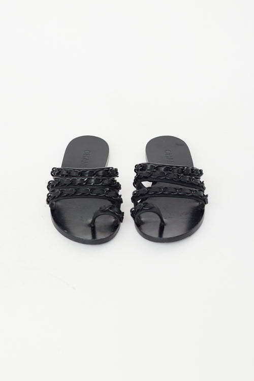 Chanel Black Leather Braided Chain Slide