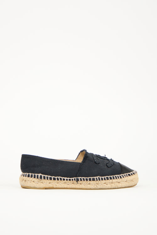 Chanel Black Denim 
Leather CC Espadrille