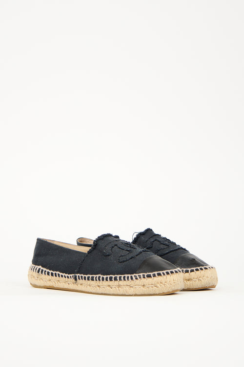 Chanel Black Denim 
Leather CC Espadrille