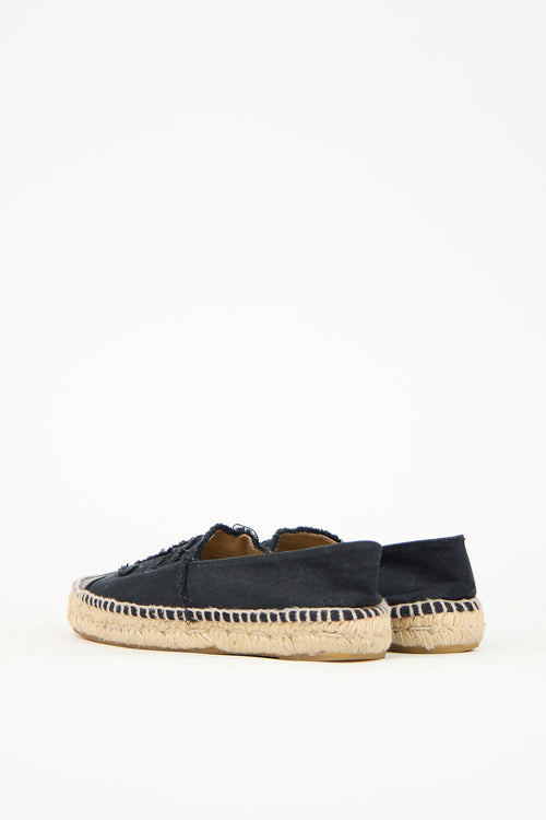 Chanel Black Denim 
Leather CC Espadrille