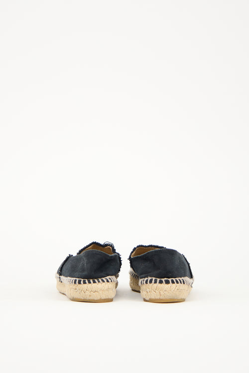 Chanel Black Denim 
Leather CC Espadrille