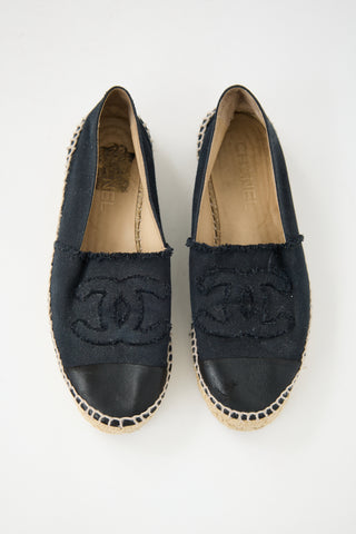 Chanel Black Denim 
Leather CC Espadrille