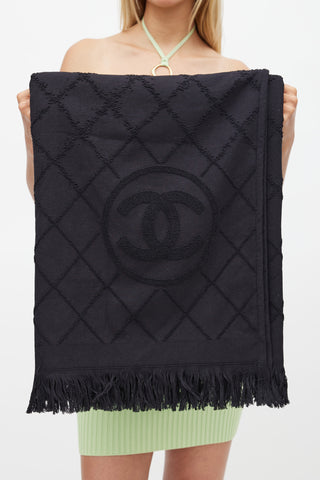 Chanel Black Fringe Diamond Logo Towel