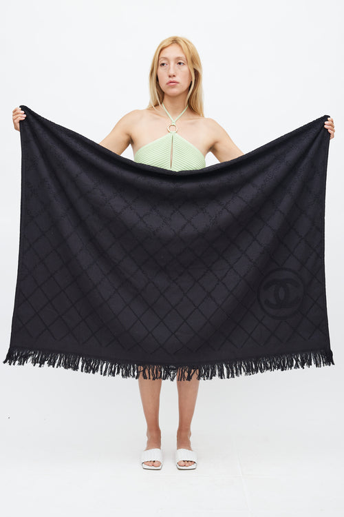 Chanel Black Fringe Diamond Logo Towel