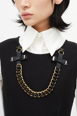 Chanel Vintage Black Ribbon 
Chain Brooch