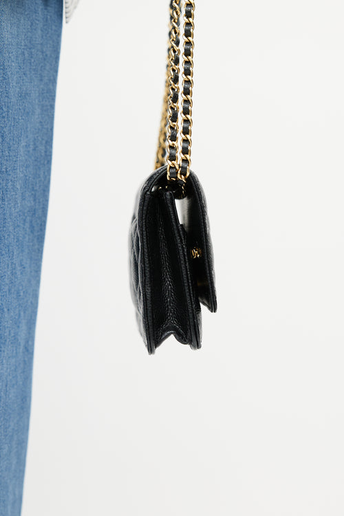 Chanel Black 
Gold Caviar Wallet On Chain