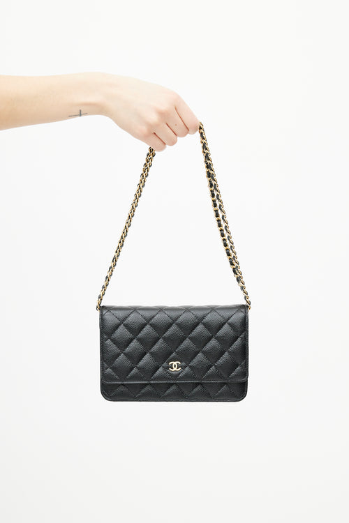 Chanel Black 
Gold Caviar Wallet On Chain