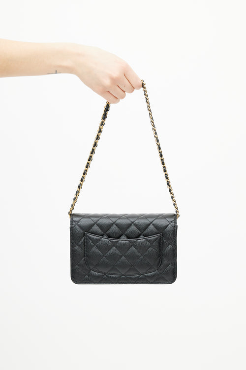 Chanel Black 
Gold Caviar Wallet On Chain